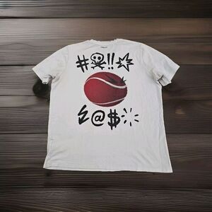 Adidas Shirt Mens L White Tennis Bad Words AeroReady Graphic Tee Short Sleeve